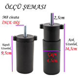 Ayarlı Destek Ayağı 9.5 x 14.5cm Siyah Gizli Ayak M8 Civatalı İncediş Mobilya Kanepe Baza Koltuk 