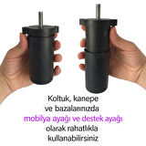 4 Adet Ayarlı Destek Ayağı 9.5 x 14.5cm Siyah Gizli Ayak M8 Civatalı İncediş Mobilya Kanepe Baza Koltuk 