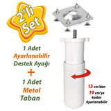 Destek Ayağı 13-19 cm Beyaz ve Metal Düz Ayak Tabanı M8 Civatalı İnce Diş Mobilya Kanepe Baza Koltuk Seti