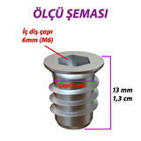 Metal Düz Dişli Dübel Ahşap Dübeli M6 8x13 Diş Çinko Mobilya Bağlantı Ünite Birleştirme (50 ADET)