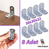 8 Adet Mobilya Eşya Dolap Duvar Sabitleyici Köşe Bağlantı L Demir Gönye Deprem Güvenliği 30x30x22mm 