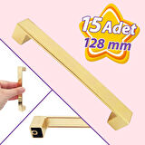 15 Adet Bihter Düz Kulp 128 mm Altın Mutfak Kulpu Çekmece Dolap Kapak Kulbu Metal  Mobilya Dolabı Kulpları 