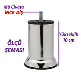 8 Adet Metal Destek Ayağı 10 Cm Krom Mobilya Kanepe Baza Koltuk Ünite Ayakları Metrik 8 Civatalı İnce Diş