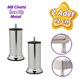 2 Adet Metal Destek Ayağı 12 Cm Krom Mobilya Kanepe Baza Koltuk Ünite Ayakları Metrik 8 Civatalı İnce Diş
