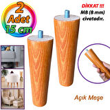 2 Adet Ahşap Ayak Açık Meşe 15 Cm Dolap Mobilya Koltuk Kanepe Destek Ayağı Ayakları Konik M8 Civatalı 