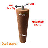 4 Adet Ahşap Ayak Koyu Meşe 12 Cm Dolap Mobilya Koltuk Kanepe Destek Ayağı Ayakları Konik M8 Civatalı 