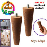 2 Adet Ahşap Ayak Koyu Meşe 15 Cm Dolap Mobilya Koltuk Kanepe Destek Ayağı Ayakları Konik M8 Civatalı 
