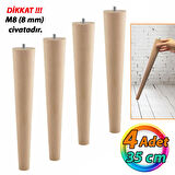 4 Adet Ahşap Ayak 35 Cm Masa Zigon Sehpa TV Ünitesi Puf Tabure Ayağı Ayakları Konik M8 Civatalı