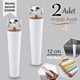 2 Adet Ahşap Ayak 12 Cm Beyaz M8 Civatalı Bağlantı Aparatlı Dolap Mobilya Koltuk Kanepe Destek Ayağı Ayakları