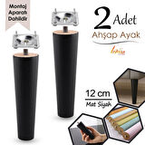 2 Adet Ahşap Ayak 12 Cm Siyah M8 Civatalı Bağlantı Aparatlı Dolap Mobilya Koltuk Kanepe Destek Ayağı Ayakları