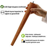 4 Adet Ahşap Ayak 35 Cm Açık Meşe M8 Civatalı Bağlantı Aparatlı Mobilya Tabure Sehpa Masa Destek Ayağı