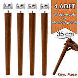 4 Adet Ahşap Ayak 35 Cm Koyu Meşe M8 Civatalı Bağlantı Aparatlı Mobilya Tabure Sehpa Masa Destek Ayağı
