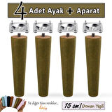 4 Adet Ahşap Ayak 15 Cm Orman Yeşili M8 Civatalı Bağlantı Aparatlı Dolap Mobilya Koltuk Kanepe Destek Ayağı Ayakları