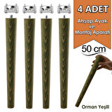 4 Adet Ahşap Ayak 50 Cm Orman Yeşili M8 Civatalı Bağlantı Aparatlı Mobilya Tabure Sehpa Masa Destek Ayağı