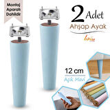 2 Adet Ahşap Ayak 12 Cm Açık Mavi M8 Civatalı Bağlantı Aparatlı Dolap Mobilya Koltuk Kanepe Destek Ayağı Ayakları
