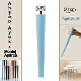 Ahşap Ayak 50 Cm Açık Mavi M8 Civatalı Bağlantı Aparatlı Dolap Mobilya Koltuk Kanepe Destek Ayağı Ayakları