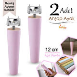 2 Adet Ahşap Ayak 12 Cm Açık Pembe M8 Civatalı Bağlantı Aparatlı Dolap Mobilya Koltuk Kanepe Destek Ayağı Ayakları