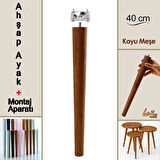 Ahşap Ayak 40 Cm Koyu Meşe M8 Civatalı Bağlantı Aparatlı Mobilya Tabure Sehpa Masa Destek Ayağı