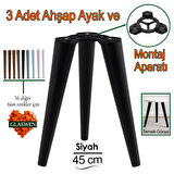 3 Adet Ahşap Ayak 45 Cm Siyah M8 Civatalı Bağlantı Aparatlı Mobilya Tabure Sehpa Masa Destek Ayağı