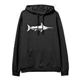 Fish  Baskılı Siyah Hoodie