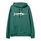 Fish  Baskılı Yeşil Hoodie