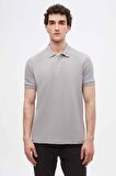 D'S Damat Regular Fit Gri Pike Dokulu %100 Pamuk Kıvrılmaz Polo Yaka Nakışlı T-Shirt 4HC14ORT51000