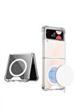 Galaxy Z Flip 4 Kılıf Wireless Şarj Özellikli Airbagli Kıpta Anti Shock Magsafe Kapak