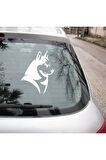 Sibirya Kurdu Araç Araba Duvar Sticker 25cm Beyaz