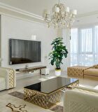 Yapay Çiçek Monstera Yeşil Deve Tabanı 3Katlı 135cm 54Yaprak Gold Kemerli Beyaz Saksıda Yapay Bitki