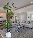 Yapay Ağaç Palmiye Fanpalm 3Katlı 24Yaprak Gümüş Kemerli Beyaz Saksıda 165*65cm