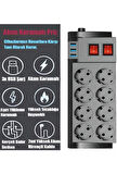 BLİC FTR-08-Isıya Dayanıklı Termal Akım Korumalı 2 Metre 16A 4000 W 8 Li Uzatma Kablolu Priz 3x USB Girişli