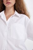 DeFacto Oversize Geniş Kalıp Basic Düz Düğmeli Poplin Uzun Kollu Gömlek U7763AZ24AUWT36