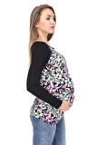 LuvmaBelly MYRA2353 Siyah Çiçekli Çizgili Parçalı 