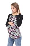 LuvmaBelly MYRA2353 Siyah Çiçekli Çizgili Parçalı 
