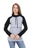 LuvmaBelly MYRA4524 Siyah&Gri Parçalı Kapüşonlu ve