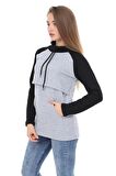 LuvmaBelly MYRA4524 Siyah&Gri Parçalı Kapüşonlu ve