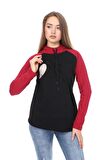 LuvmaBelly MYRA4525 Bordo&Siyah Parçalı Kapüşonlu 