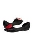 Mel By Melissa Fresh IV 32108 Black Red Siyah Kırmızı Kalp Detaylı  Önü Açık Babet PVC Kadın Ayakkabı