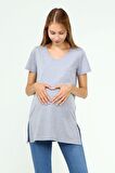 Luvmabelly MYRA2044 - Hamile Tshirt V yaka - Gri