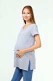 Luvmabelly MYRA2044 - Hamile Tshirt V yaka - Gri