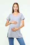 Luvmabelly MYRA2044 - Hamile Tshirt V yaka - Gri