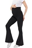 Luvmabelly MYRA8230 Toparlayıcı Fitilli Mevsimlik İspanyol Paça Beli Ayarlanabilir Hamile Tayt