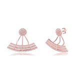 Zirkon Taşlı Pırlanta Montür Rose Altın Kaplama Taşlı Ear Jacket  Gümüş Küpe
