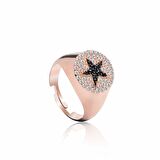Zirkon Taşlı Pırlanta Montür Rose Altın Kaplama Yıldız Gümüş Yüzük