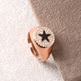 Zirkon Taşlı Pırlanta Montür Rose Altın Kaplama Yıldız Gümüş Yüzük