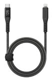 Flow 1.5M 60W Dijital Göstergeli Type-C to Lightning PD Hızlı Şarj Kablo - Siyah