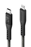Flow 1.5M 60W Dijital Göstergeli Type-C to Lightning PD Hızlı Şarj Kablo - Siyah