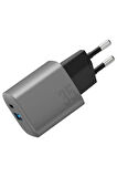AmpCharge GaN35 35W Type-C ve 30W USB 3.0 Çıkışlı Hızlı Şarj Aleti - Koyu Gri