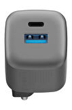 AmpCharge GaN35 35W Type-C ve 30W USB 3.0 Çıkışlı Hızlı Şarj Aleti - Koyu Gri