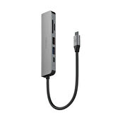Energea AluHub HD3 6in1 4K 60W PD Hub Dönüştürücü - Koyu Gri